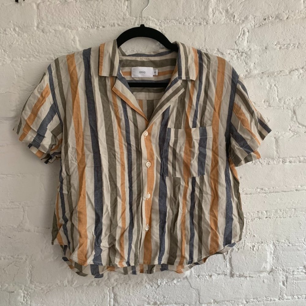 Onia stripped crop button down